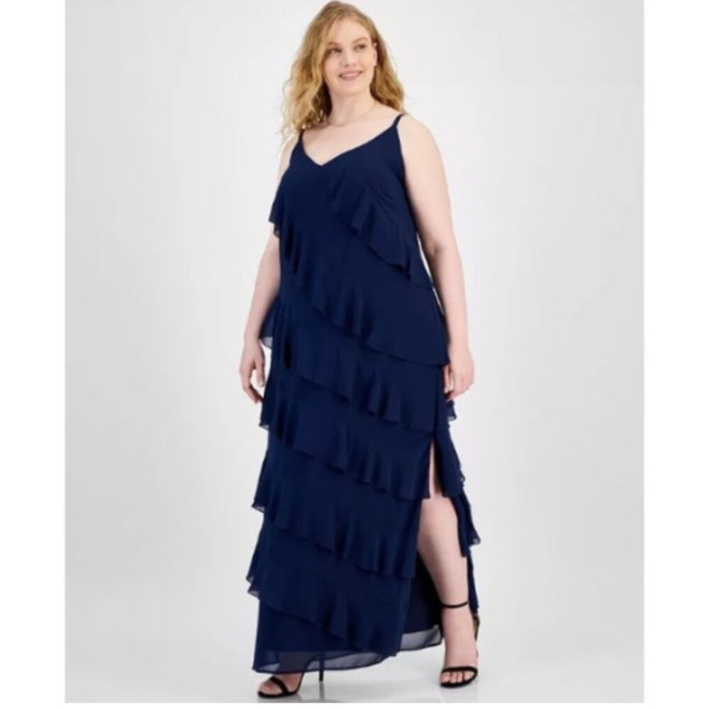 NWTs Navy Blue Ruffle 22W B Darlin Formal Bohemian Maxi Dress
